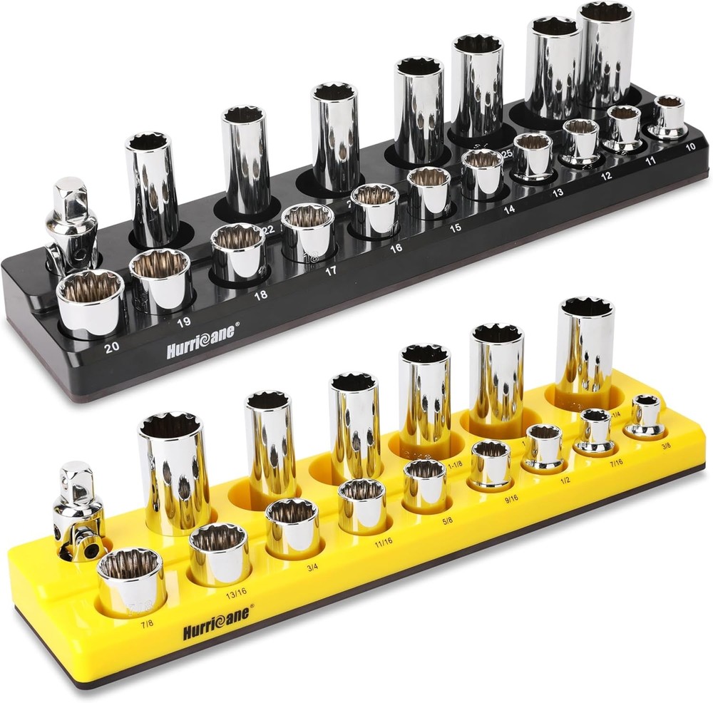 Magnetic Socket Organizer Set 2 Piece Socket Holder Set Includes 1/2" Drive Metr