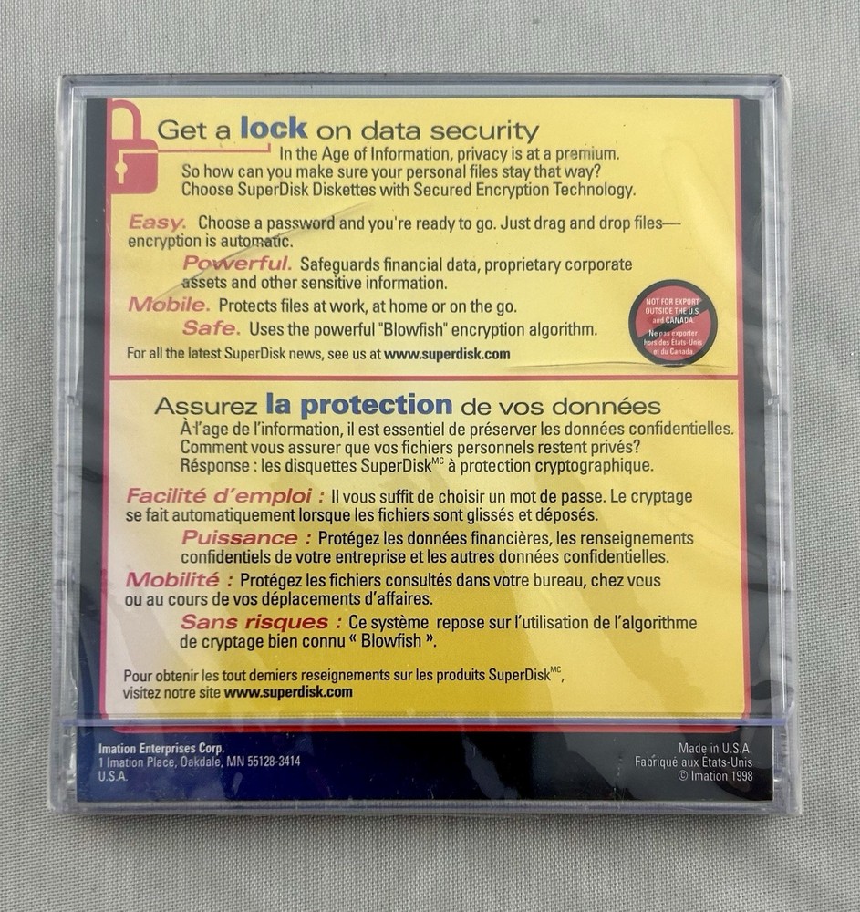 Imation Super Disk with ENCRYPTION TECHNOLOGY, 120 MB, PC New In Pkg Cellophane