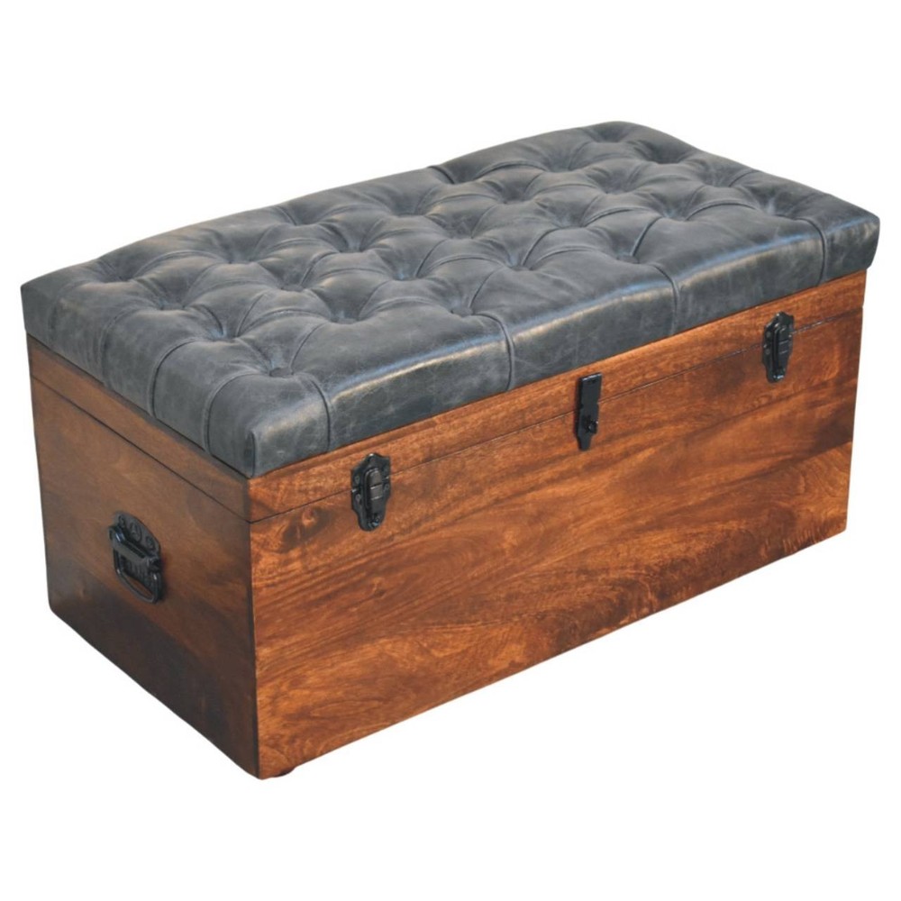 Black Buffalo Leather Storage Trunk
