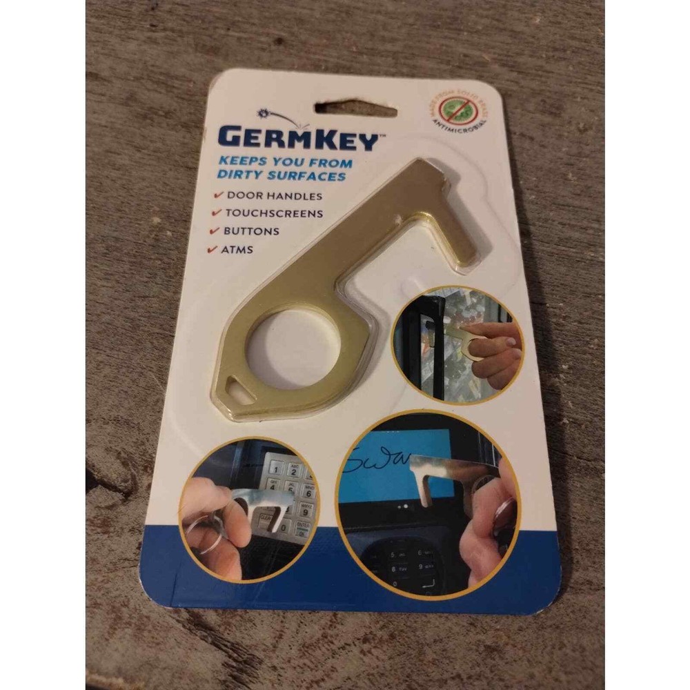 Germ Key - Solid Brass Antimicrobial Personal Touch Hook Device New In Package