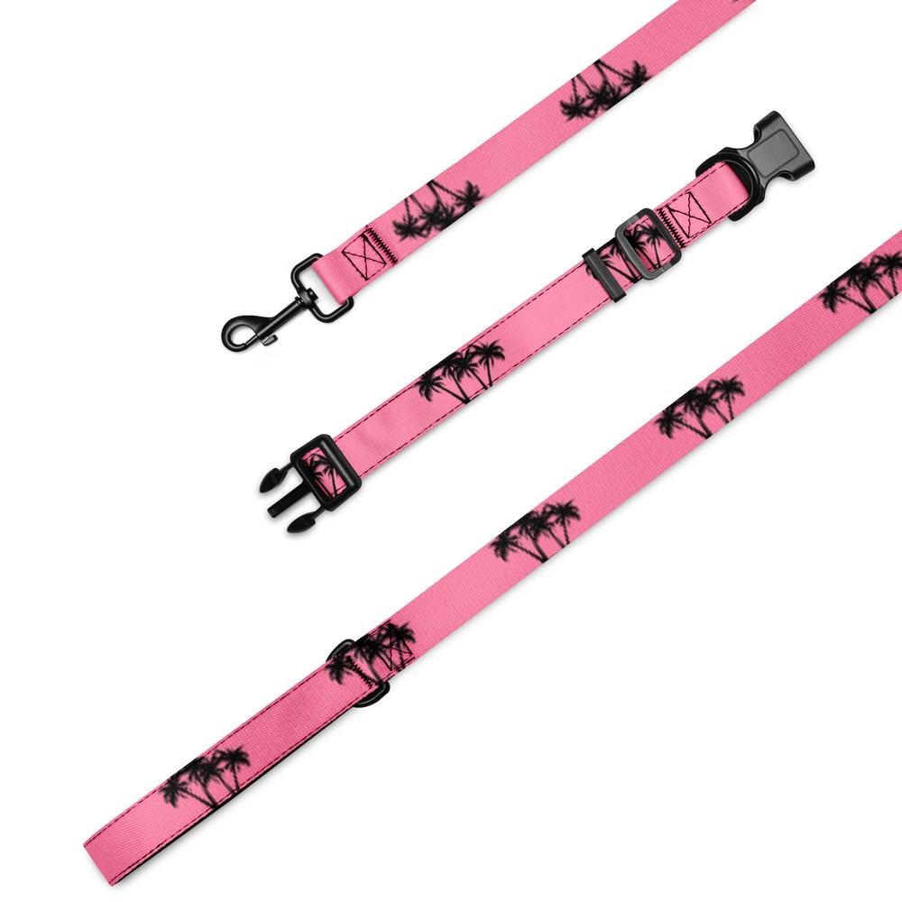Pet collar & leash Palm Trees (Pink)
