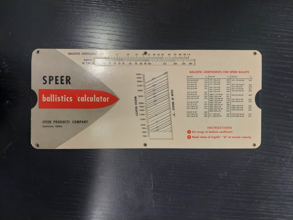 Vintage 1953 Speer Ballistics Calculator