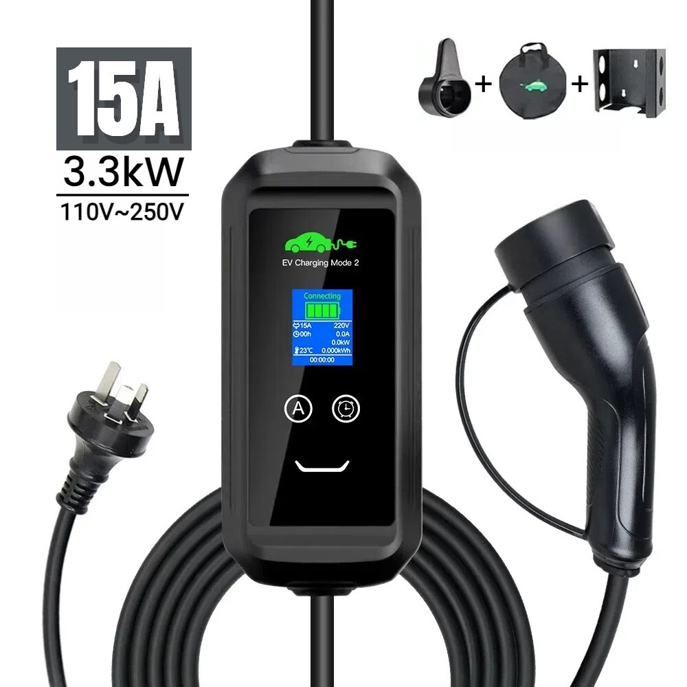 AU 8A-15A (adjustable) Type 2 Portable Charger, With Screen, Delayed Charging,5m