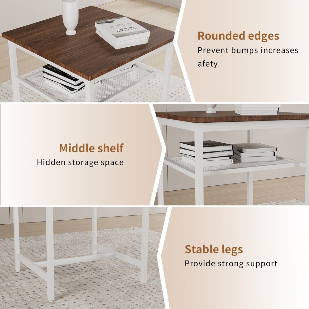3 Piece Bar Table Set Counter Height Dining Kitchen Pub Table w/ 2 Stools