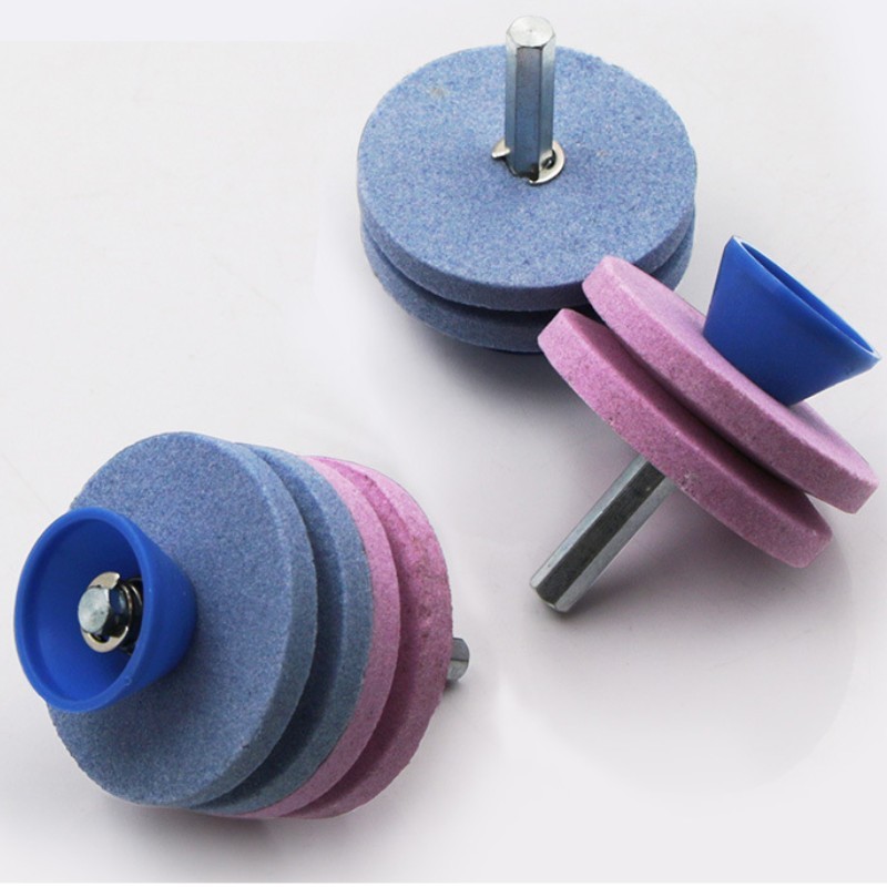 1Pcs Lawn Mower Blade Sharpener, Four Layer Corundum Blade Sharpener, Blue Pink