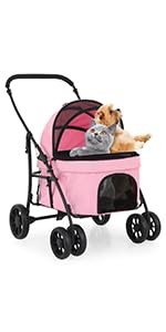 Dog Stroller for Small/Medium Dogs,Foldable Pet Stroller with Detachable Carr...