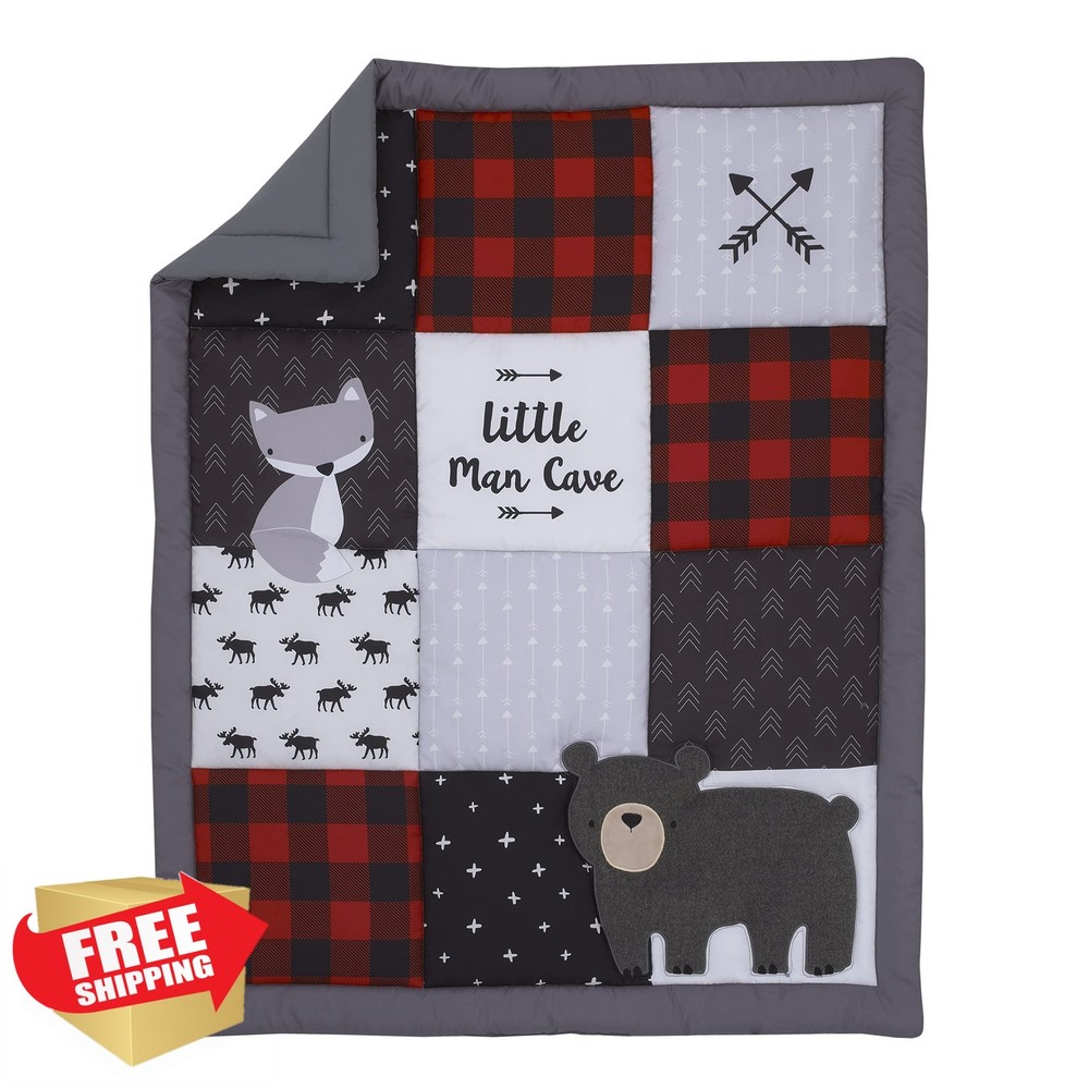 Little Love Bear Fox Moose 3pc Crib Bedding Set