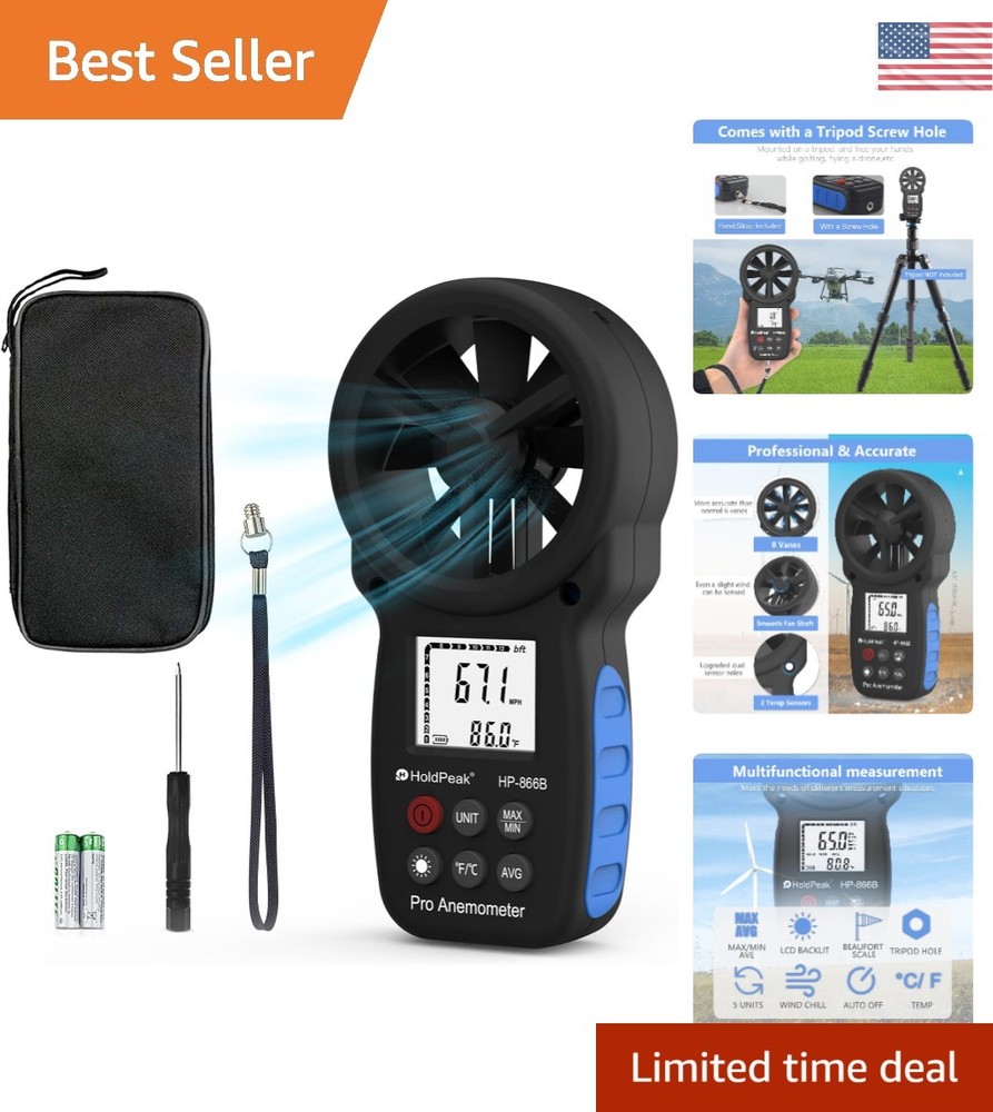 Accurate Digital Anemometer with Backlight for Wind Speed & Temp Measurement