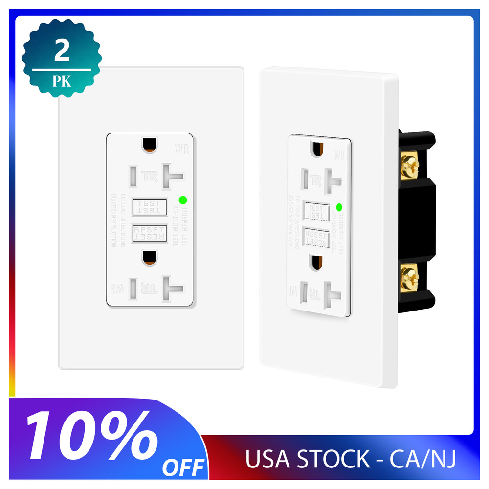 Self-Test 20 Amp GFCI Outlet Ground Fault Receptacle Tamper Resistant w/Plate ×2