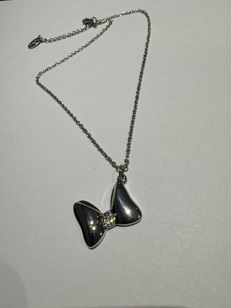 Minnie Mouse Silver Plated Bow Necklace in Presentation Box