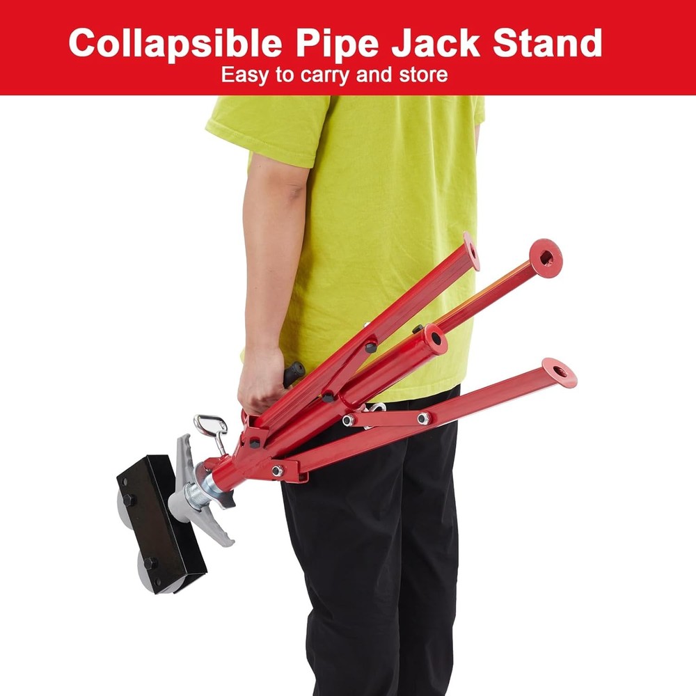 Roller Head Pipe Stand Foldable Jack Stand 28"-52" Height 12 in Load 2500 lbs