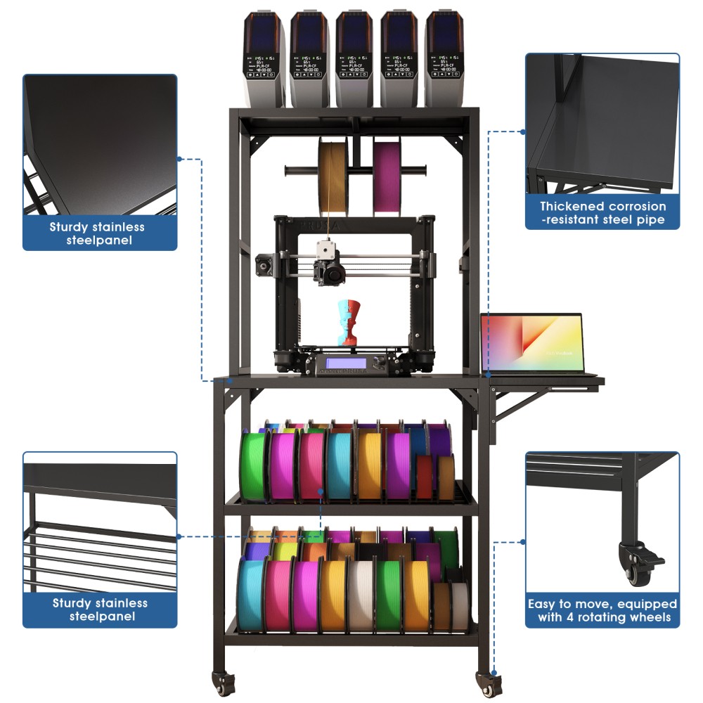 3D Printer Stand Heavy Duty - Sturdy 3D Printer Table with Filament Storage Rack