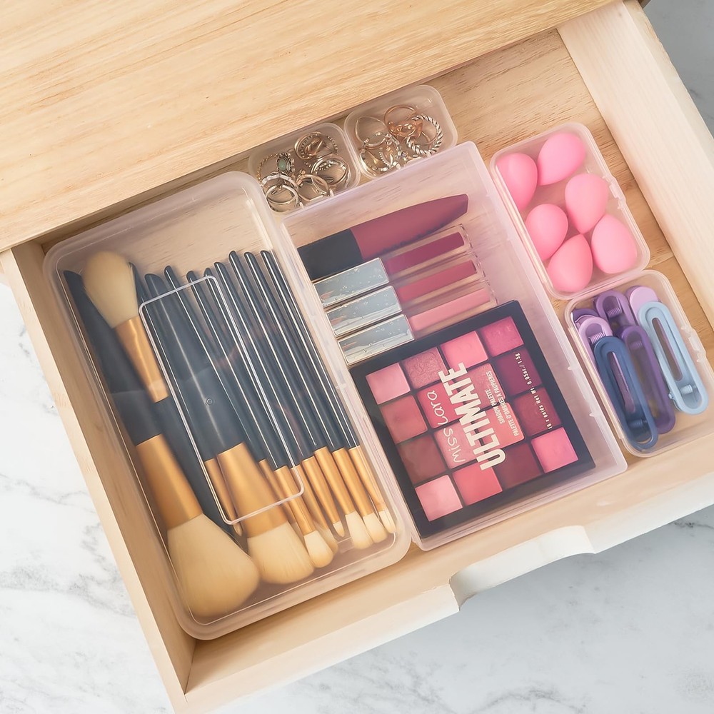 Mauproy 28 Pack Mixed Sizes Small Plastic Storage 5 (28Pcs), Clear