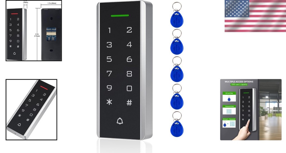 Door Access Control System Keypad ID Card Reader 1000 Users Support 5PCS Keyc...