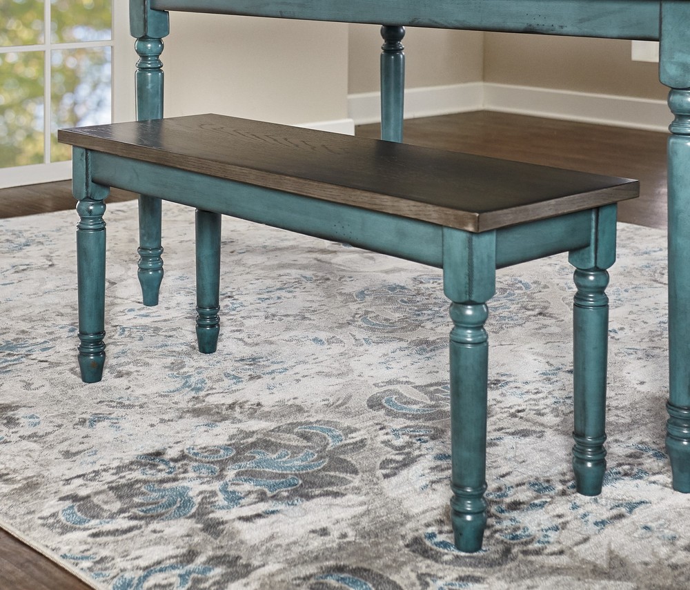 Elegant Rustic Willow Farmhouse Distressed Teal Blue Dining Bench Seats Two