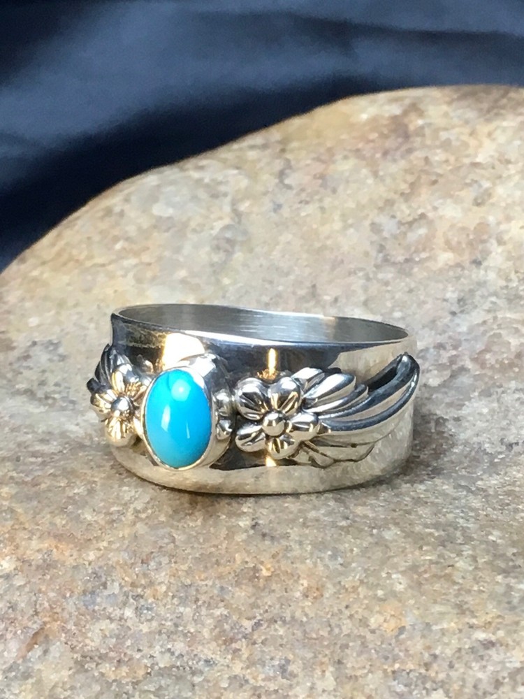 Blue Turquoise Navajo Sterling Silver Ring Size 4.75 04455