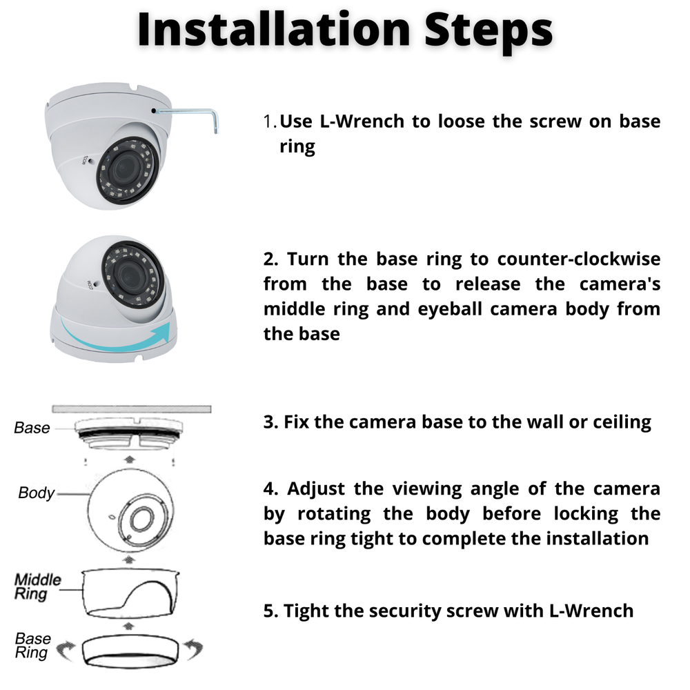 1080p HD Day Night Dome CCTV Security Camera with Microphone Cable Adapter Set