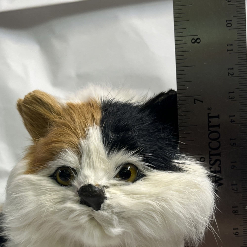 Medium Calico Cat decor White Black Brown 7in