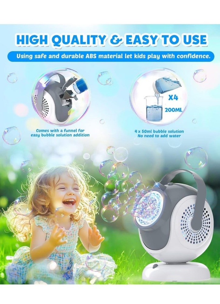 Bubble Machine - Automatic Bubbles Blower for Kids, Toddlers - 360° Oscillation