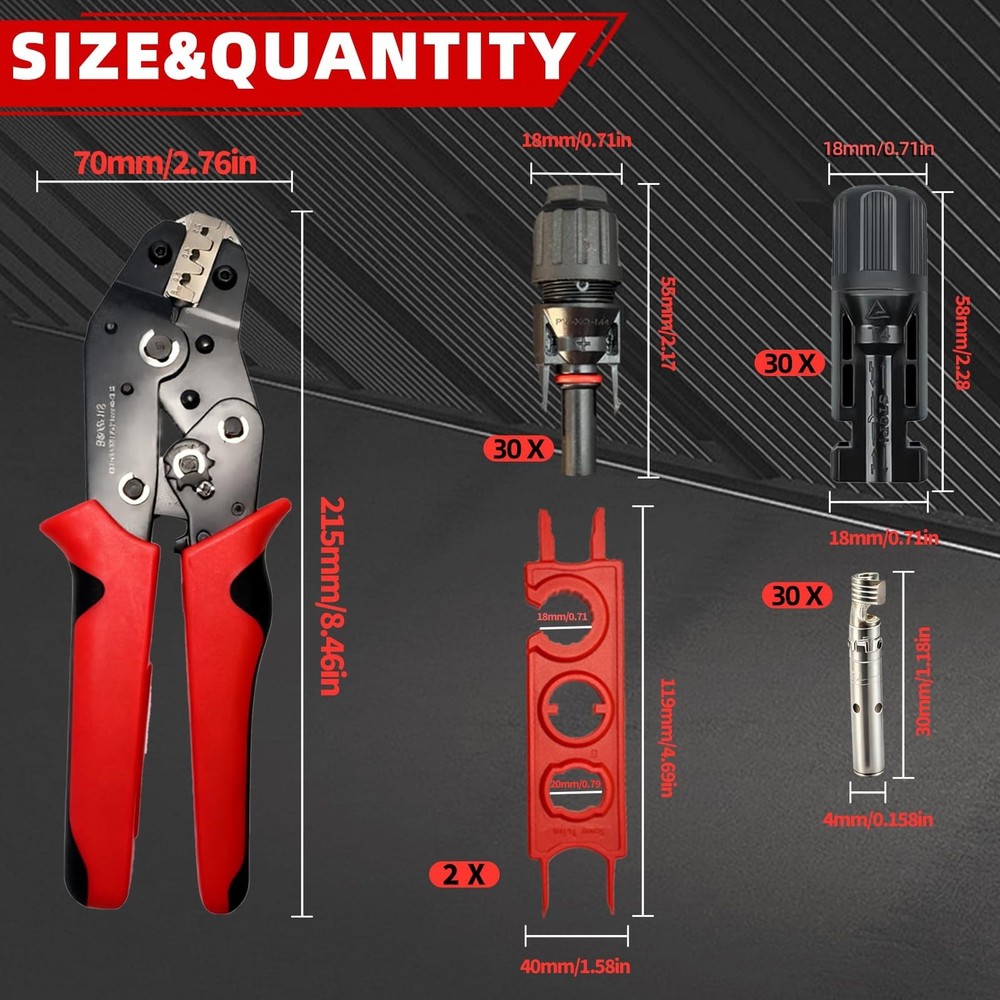 51 PCS Solar Crimper Tool Kit, Solar Panel Connector Crimping Tool with 24 Pa...