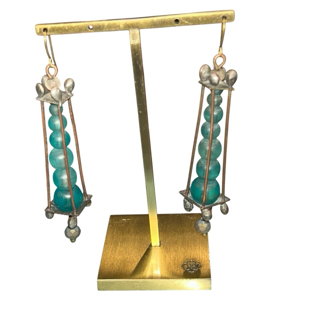 Two Star Pony Studios Dangle Drop Hook Earrings With Teal Stones Artisan