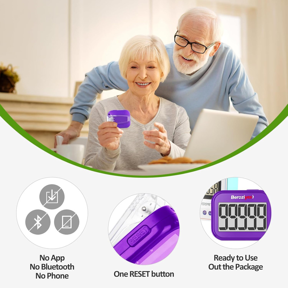 3D Pedometer for Walking, Simple Step Counter for Walking with Removable Clip an