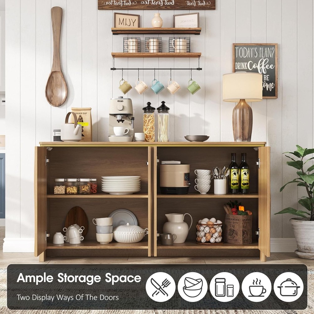 Fluted Buffet Cabinet with Storage, 3D Ripple Pattern Doors and Curved