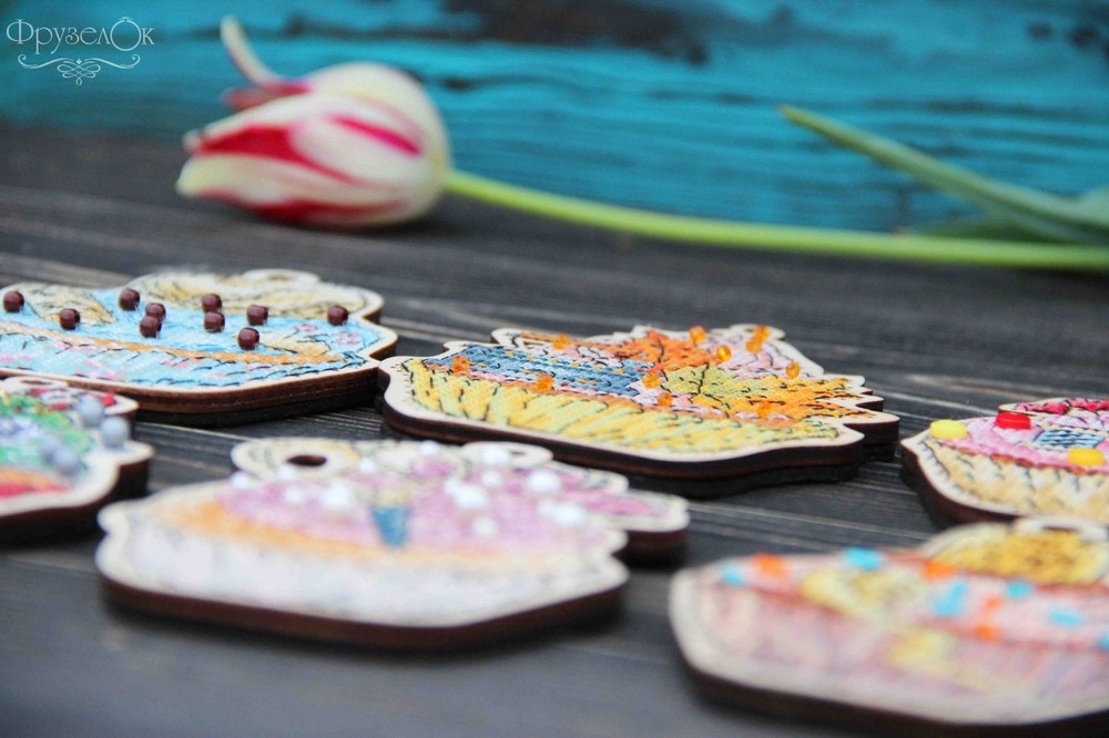 DIY cross stitch kit on wood "Iron"