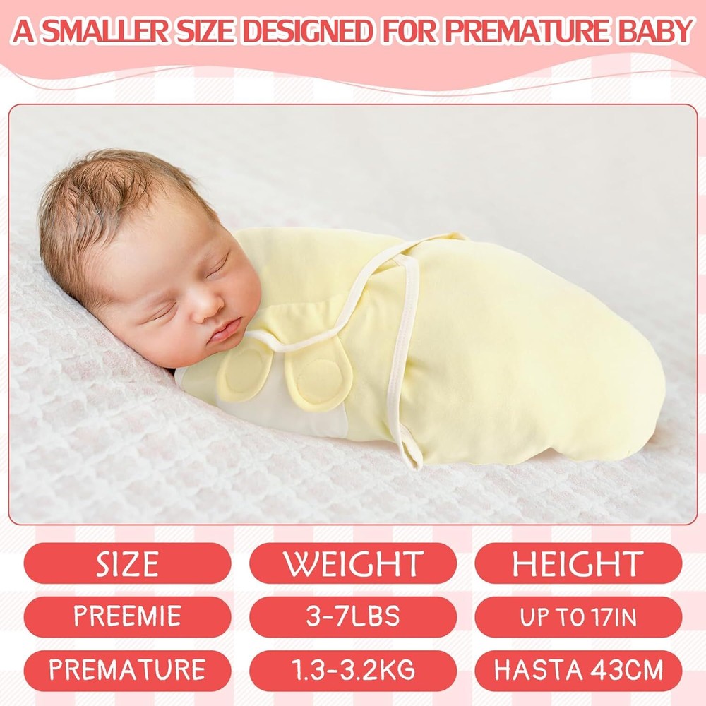 2 Pcs Preemie Swaddle Wrap Adjustable Pink, Yellow
