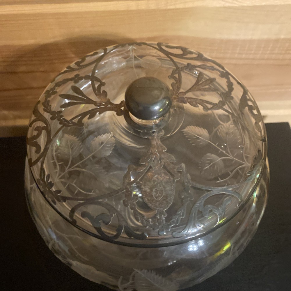 Etched Glass Compote With Silver Overlay Beautiful!