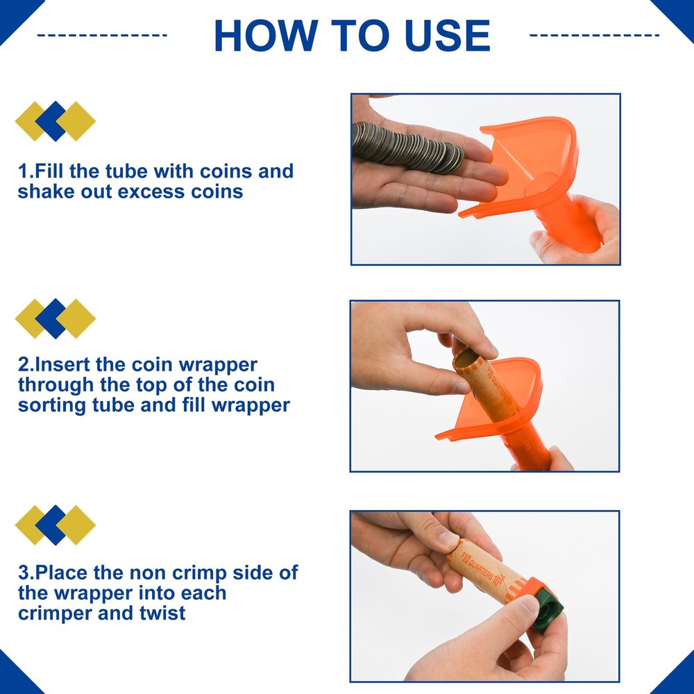 144 PCS Assorted Preformed Coin Wrapper Rolls Color Coded Tubes Tool