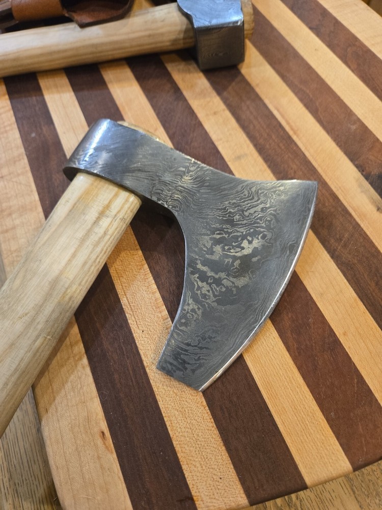 Hand forged Damascus bearded throwing axe
