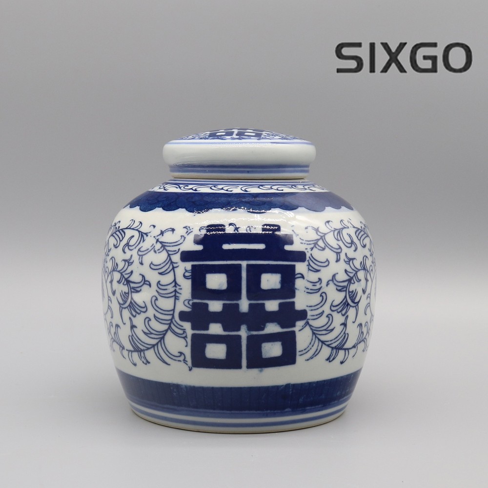 Ceramic Pot Double Happiness Sign Jar Canister Home Decoration Table Accessory