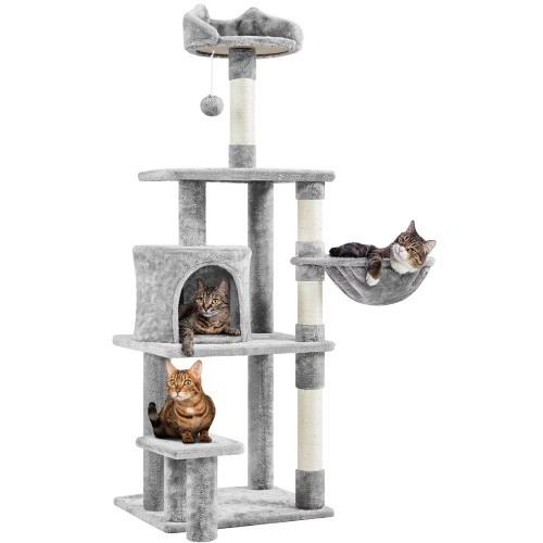 57″ Tall Multi Level Cat Tree with Basket&Condo & Scratching Post