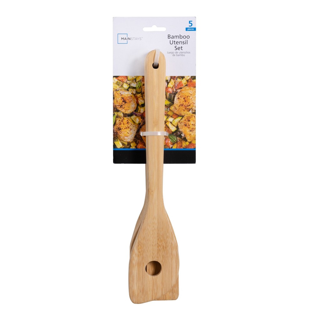 Mainstays 5pk Bamboo Spoons for Cooking, Kitchen Essential Tools Set