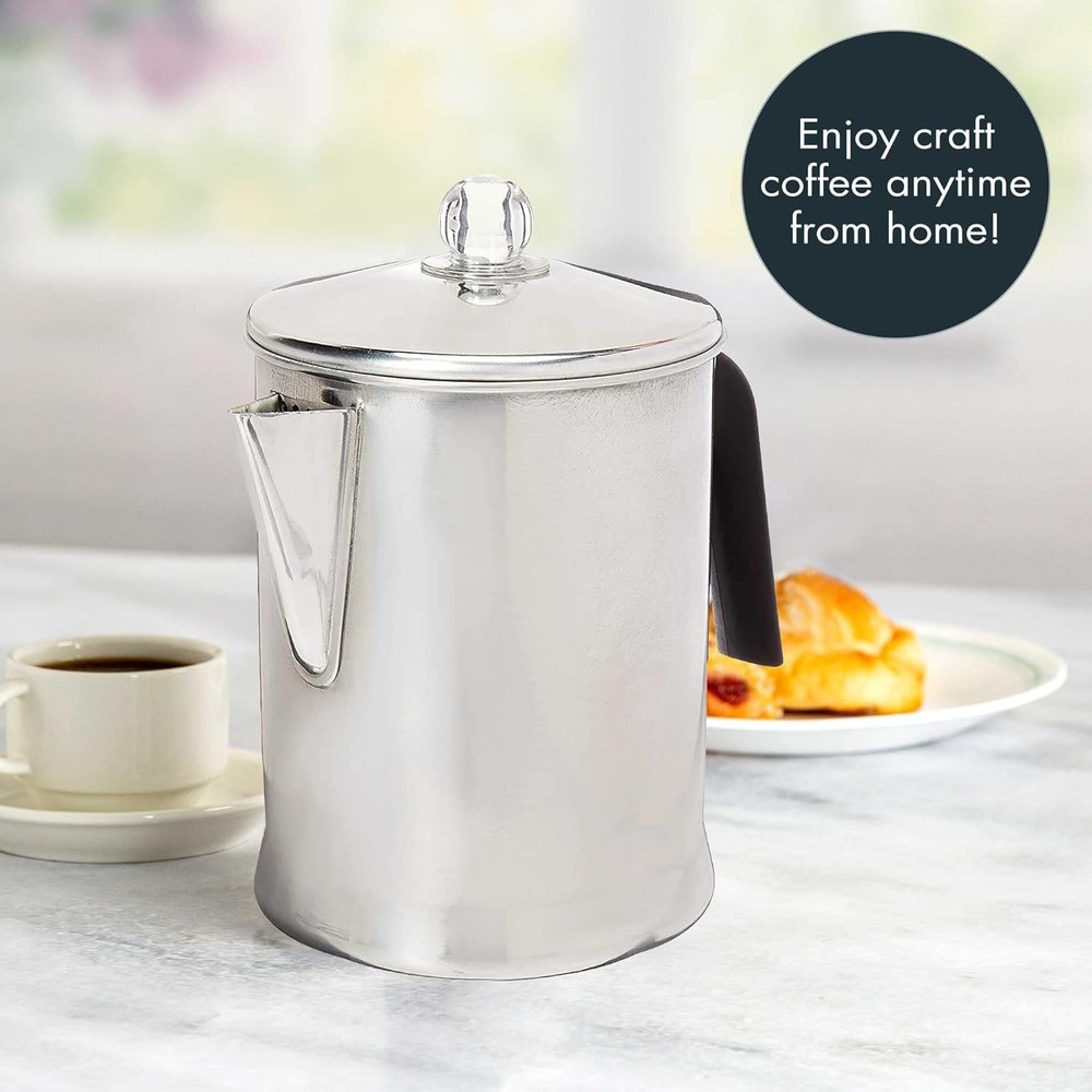 Primula 9-Cup Aluminum Stovetop Percolator Coffee Maker, Durable, Silver