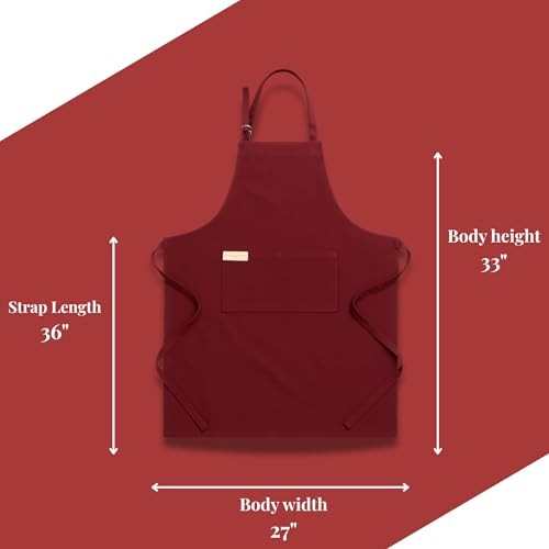 100% Cotton Kitchen Apron with 2 Pockets – Adjustable Chef Apron Standard Red