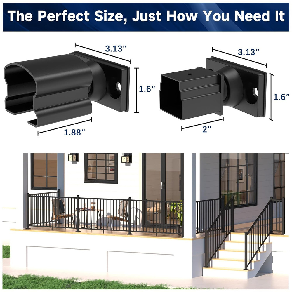 2 Pack Aluminum Adjustable Railing Bracket, Deck Railing Bracket Connector, Blac