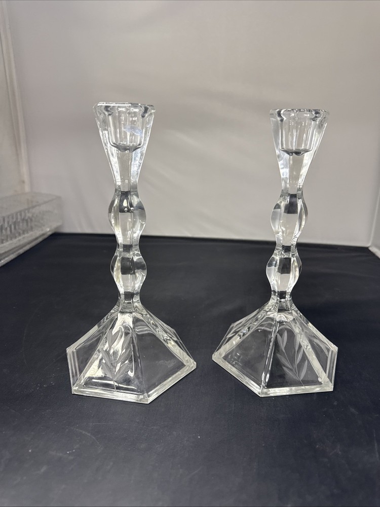 princess house 2 8” clear candlesticks