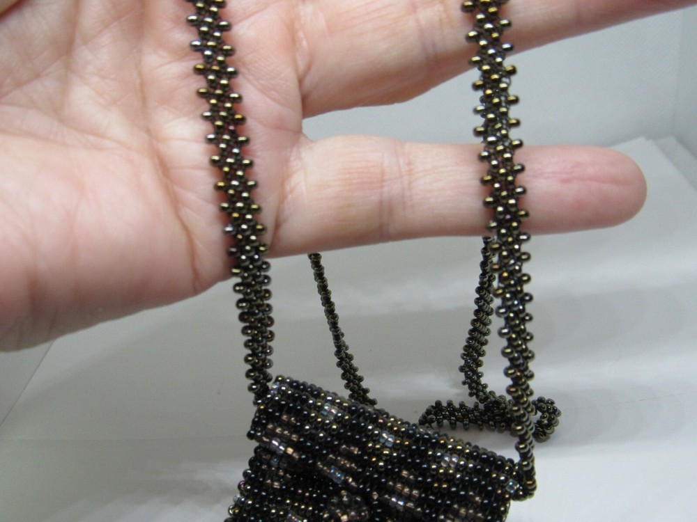 Vintage tiny glass seed Bead Beaded Purse Necklace