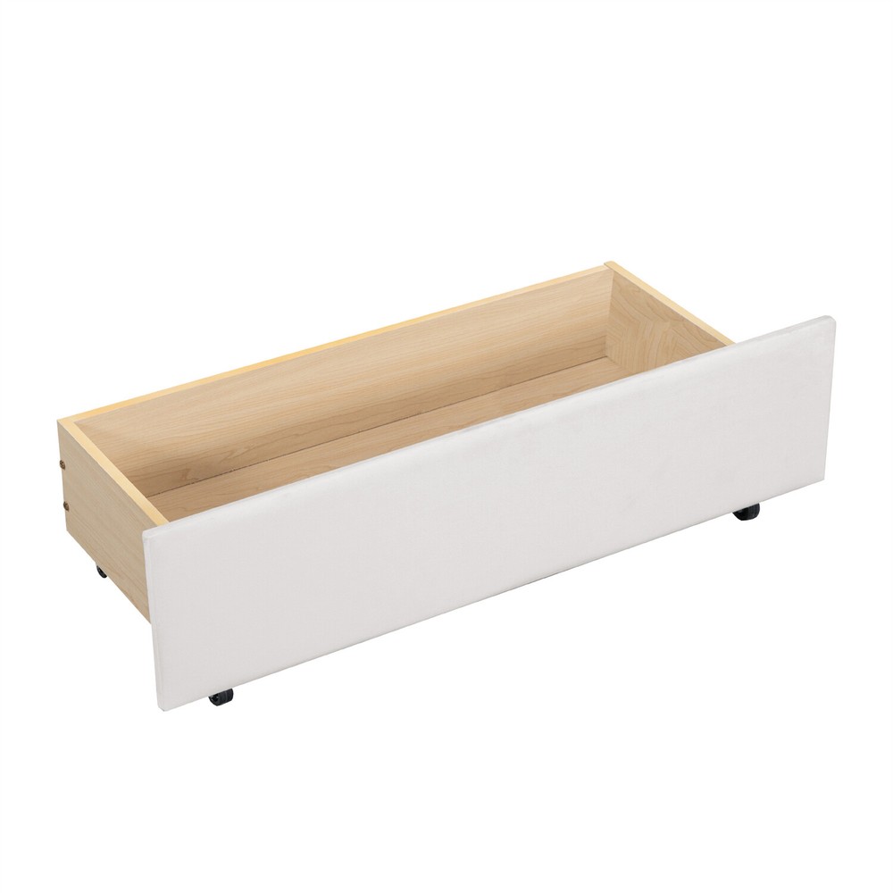 Twin Size Daybed Upholstered Bed Frame Sofa Bed with 2 Storage Drawer Beige/Gray