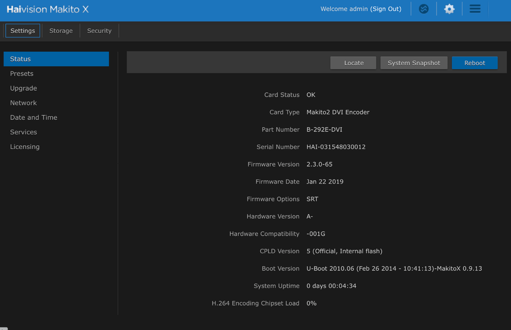 HAIVISION S-292E-DVI Makito X Single DVI Encoder Appliance