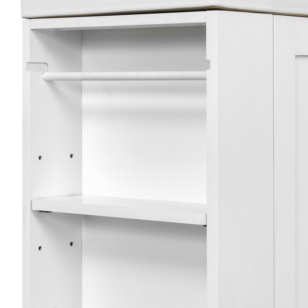 Bathroom Vanity with Ceramic Sink Includes Drawers and Side Shelves