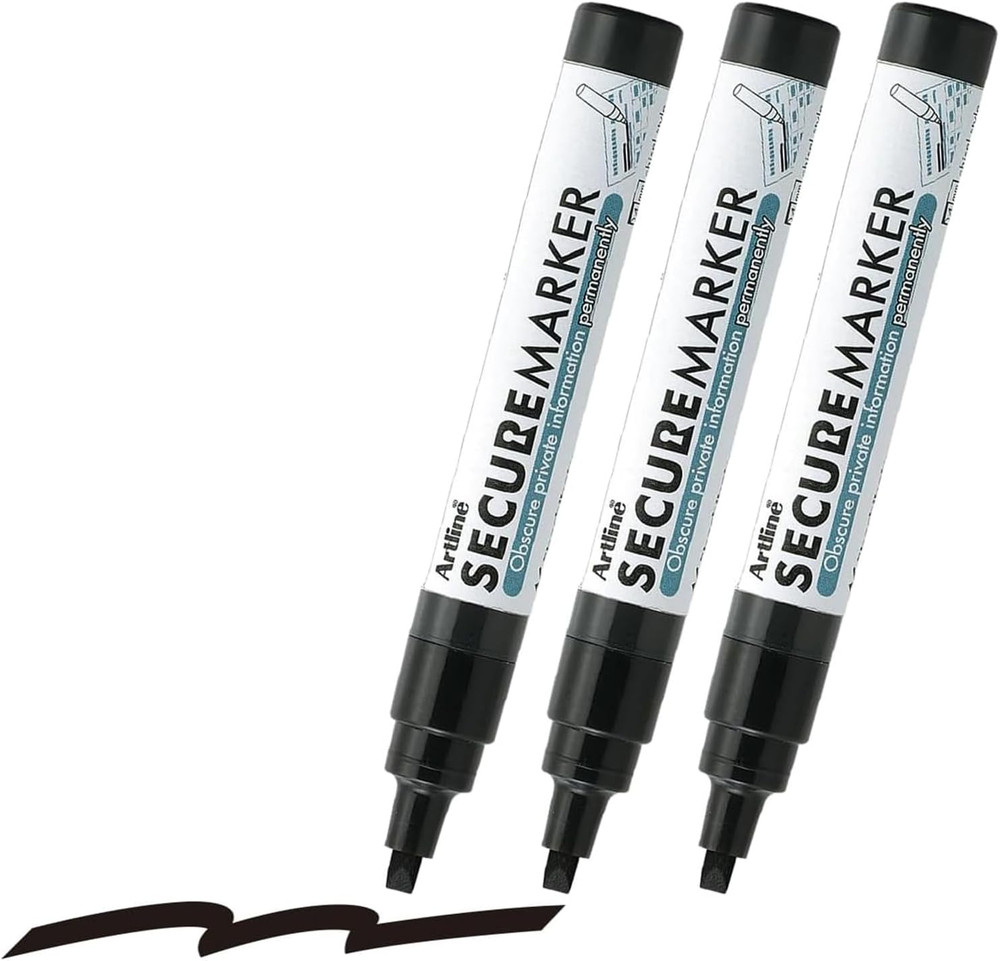 3-Pack Secure Redacting Marker Blackout Pen 4mm Permanent Private Info