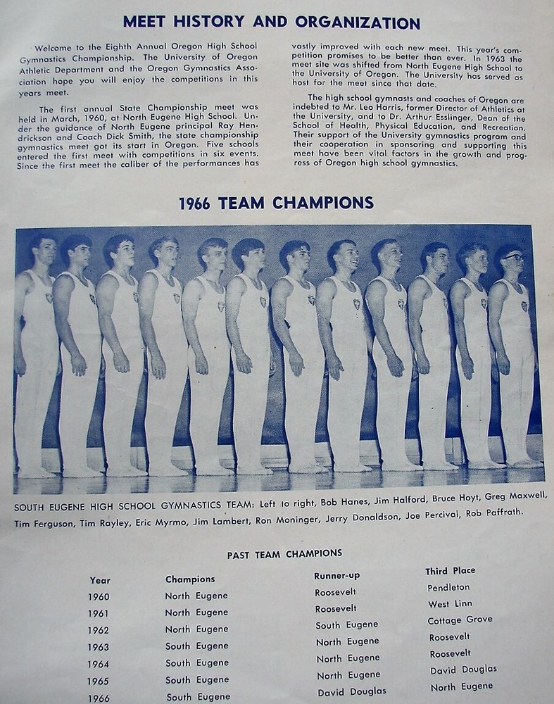 1967 Oregon High School Gymnastics Championship at Eugene orig Program