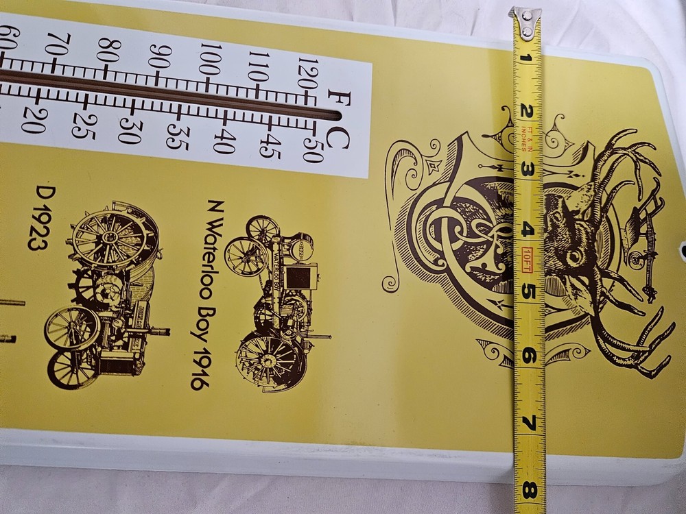 JOHN DEERE VINTAGE WALL THERMOMETER WITH ANTIQUE TRACTOR MODELS NIB