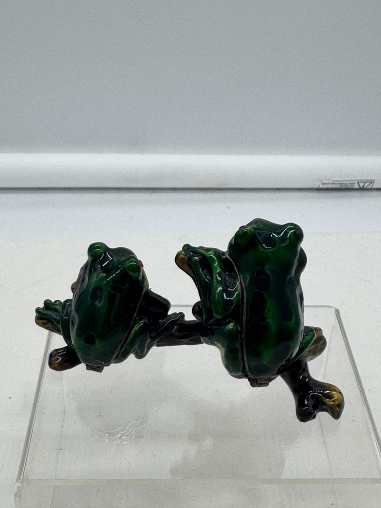 Two Frogs Enamel Trinket Box Red Crystal Eyes