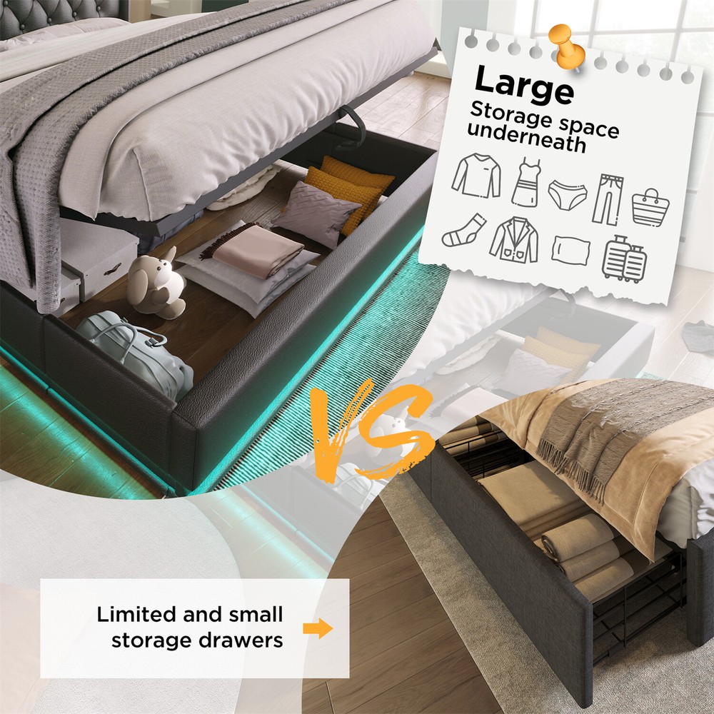 Twin/Full/Queen/King Size Upholstered Platform Bed w/ Hydraulic Storage System
