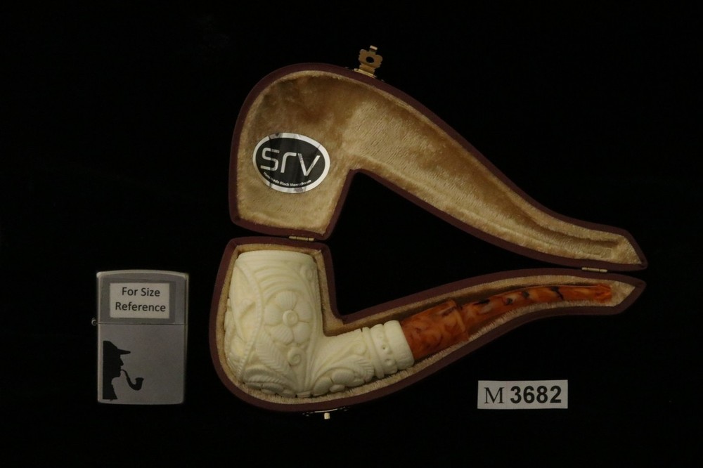 srv - Freemasonry Block Meerschaum Pipe with fitted case M3682
