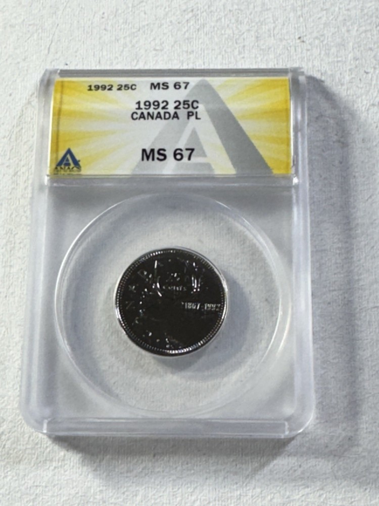 1992 Canada 25 Cents Proof Like Graded MS 67 by ANACS